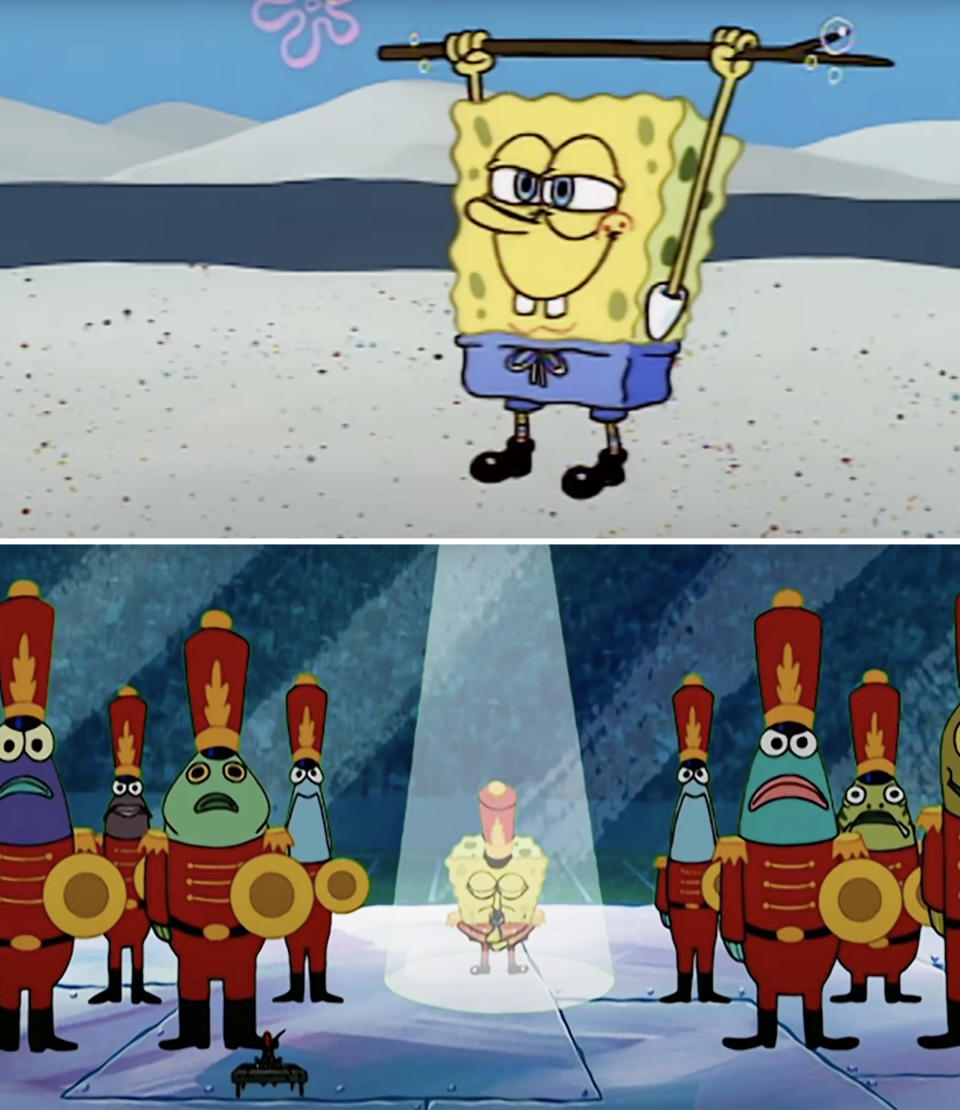 SpongeBob on stage in the spotlight