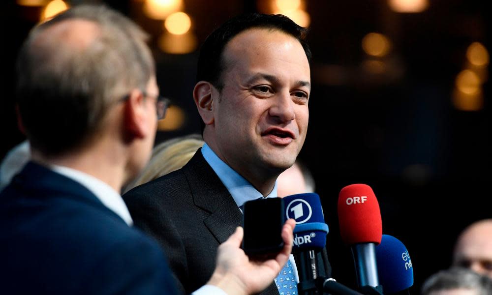 Leo Varadkar speaking outside the European social summit in Gothenburg.