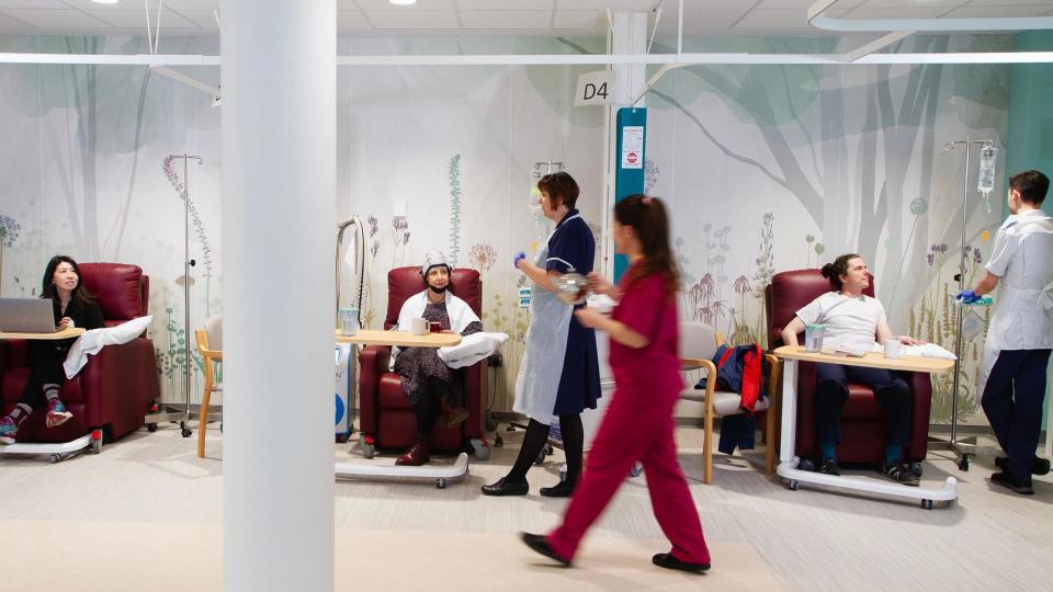 A bay of chairs in the chemotherapy suite