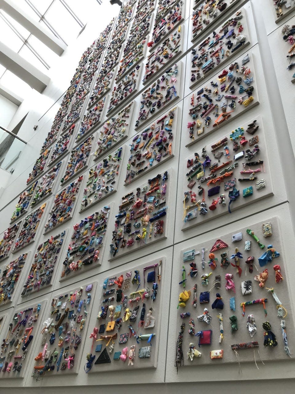 The Healing Memorial, which contains thousands of pouches created by metro Detroiters to recognize loss during the COVID-19 pandemic, in October 2022. It will be moving from inside Huntington Place in downtown Detroit to the Cranbrook Art Museum in Bloomfield Hills.