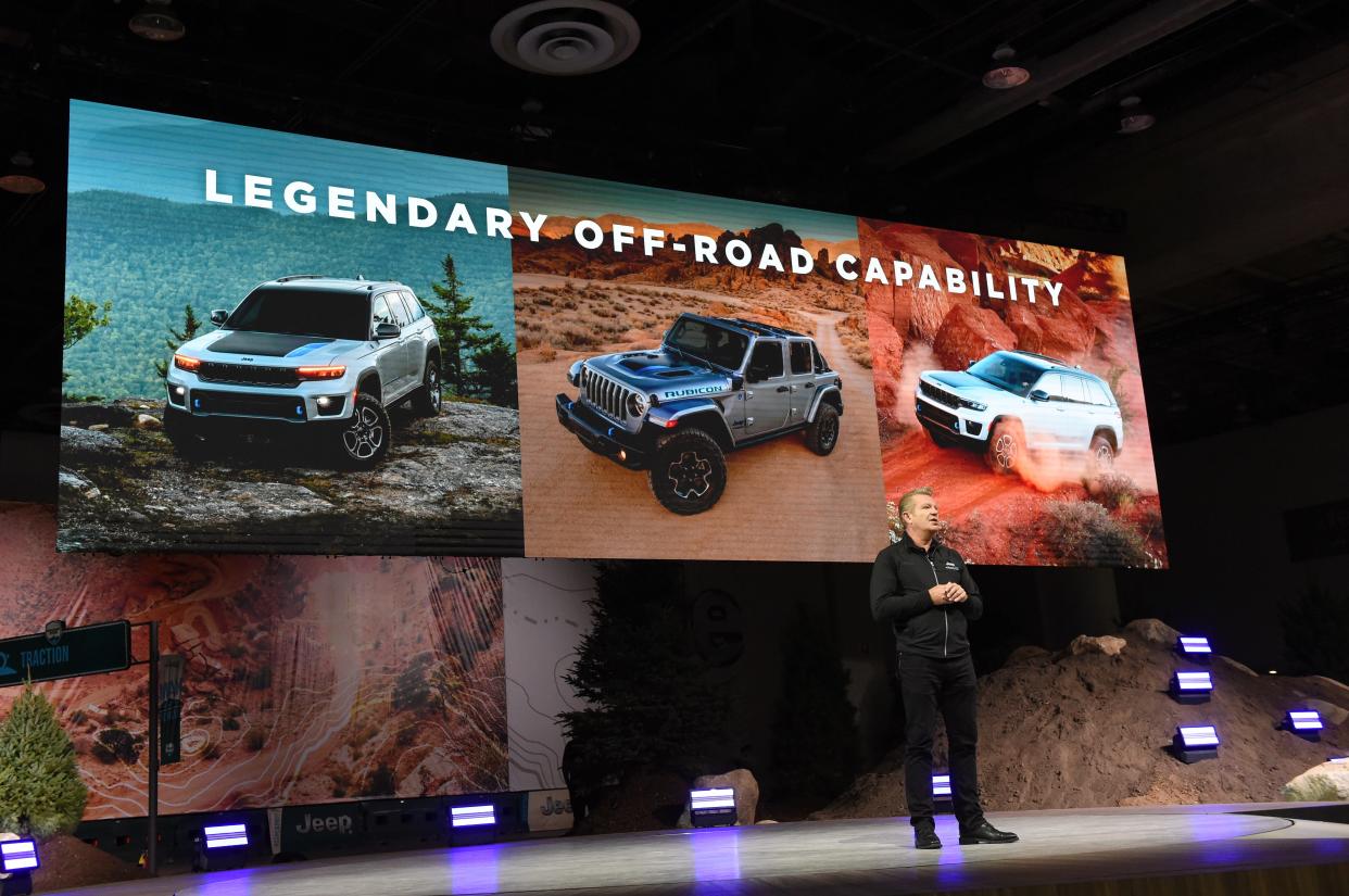 Jeep Brand Chief Executive Officer Christian Meunier speaks during the Jeep presentation at the 2022 North American International Auto Show held at Huntington Place in downtown Detroit on Wed., Sept. 14, 2022.