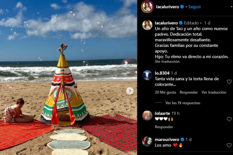 El festejo del cumpleaños fue en las playas del Uruguay (Foto Instagram @lacalurivero)