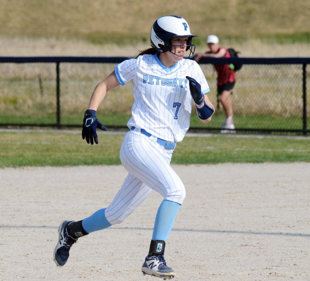 With 22 extra-base hits this season, Petoskey's Kenzie Bromley was just thinking single when her bat met the ball.