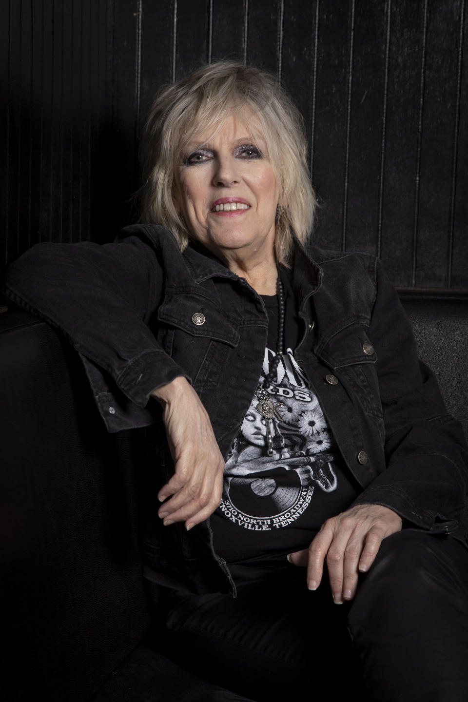 Lucinda Williams poses for a portrait on Friday, March 24, 2023 in New York to promote her book, “Don’t Tell Anybody the Secrets I Told You," out April 25. (Photo by Andy Kropa/Invision/AP)