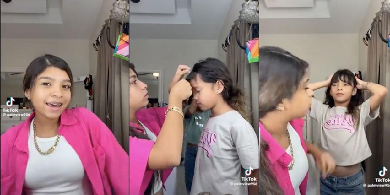 sisters viral tiktok diy bangs haircut