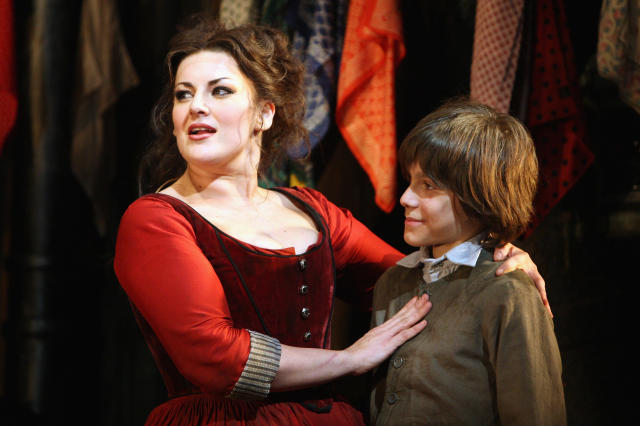 Jodie Prenger in the role of Nancy (L) performs during a rehearsal of Lionel Bart's musical adaptation of 'Oliver' at the Theatre Royal, Drury Lane on January 12, 2009 in London, England.  (Photo by Dan Kitwood/Getty Images)
