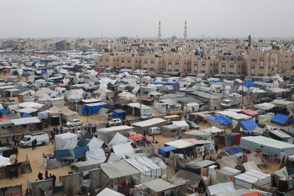A tent camp in Rafah housing Palestinians displaced by the Israeli offensive (AP)