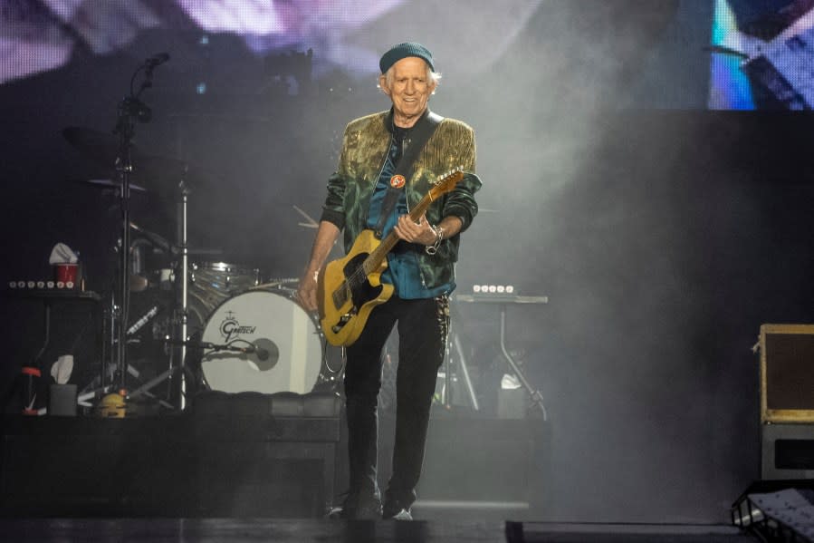 Keith Richards of The Rolling Stones performs during the first night of the U.S. leg of their “Hackney Diamonds” tour on Sunday, April 28, 2024, in Houston. (Photo by Amy Harris/Invision/AP)