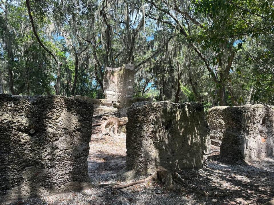 A rear view of the main house at the Stoney-Baynard Ruins in Sea Pines on Hilton Head Island. A tree stump can be seen inside where the home’s interior, lower level once was. This space was once known as the basement, although it was ground level, and was used entirely for storage. 