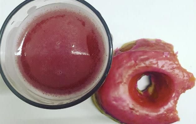 Pink lemonade-glazed doughnut beer! Photo: Instagram/lisudee