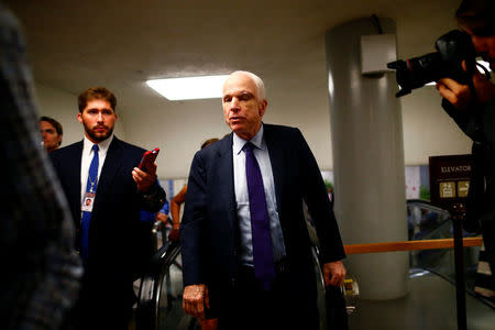 Senator John McCain (R-AZ) arrives for a healthcare vote on Capitol Hill in Washington, U.S. July 26, 2017. REUTERS/Eric Thayer