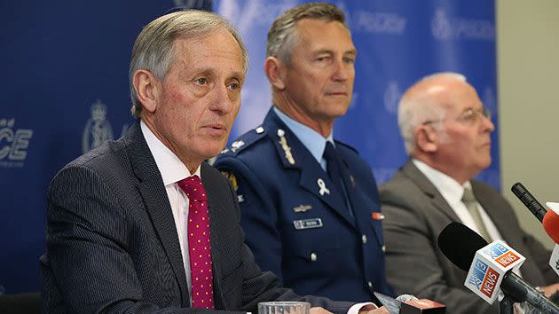 New Zealand police hold a press conference on the investigation into the threat to contaminate infant milk formula with 1080. Source: Getty.