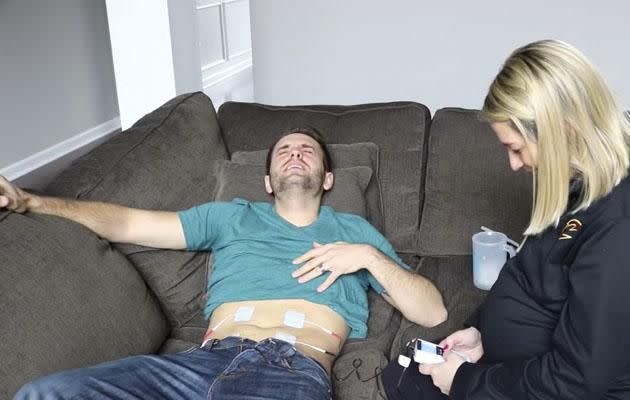 Husband tries LABOR PAIN SIMULATOR! *Hilarious*