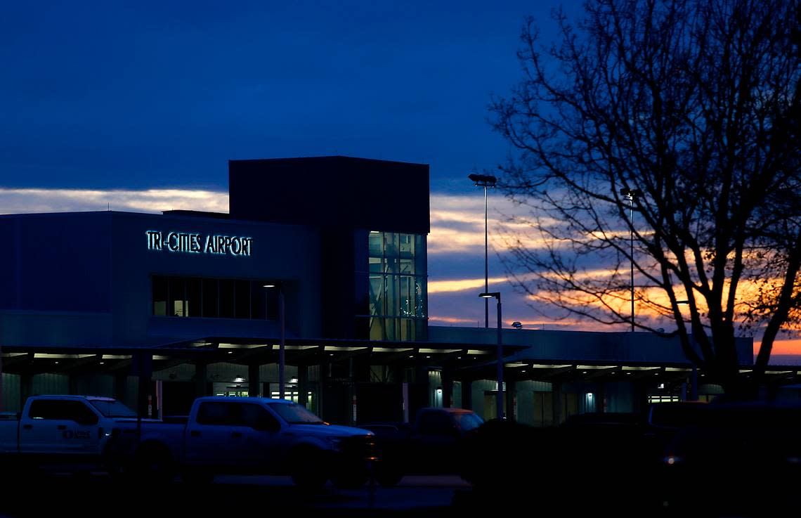 The Tri-Cities Airport in Pasco in the predawn hours in January 2023.