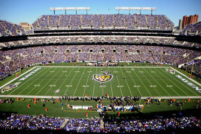 The Baltimore Ravens unveil a sign for the Baltimore Ravens' two Super Bowl  victories at M&T Bank Stadium in Baltimore, Maryland on September 15, 2013.  UPI/Kevin Dietsch Stock Photo - Alamy