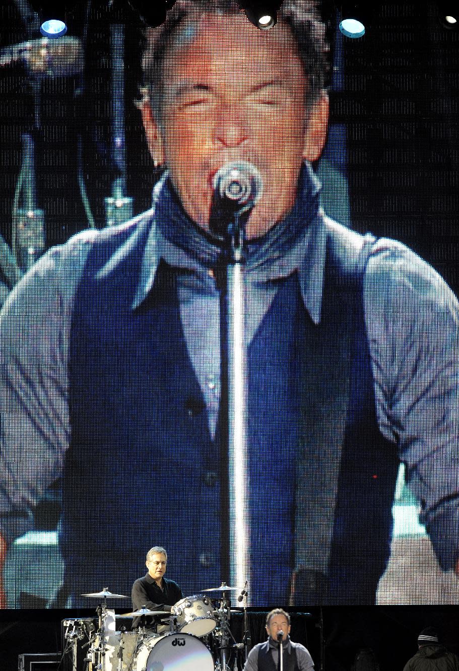 Bruce Springsteen performs with the E Street Band during the 2014 NCAA March Madness Music Festival - Capital One JamFest, Sunday, April 6, 2014 in Dallas. (Photo by Matt Strasen/Invision/AP)