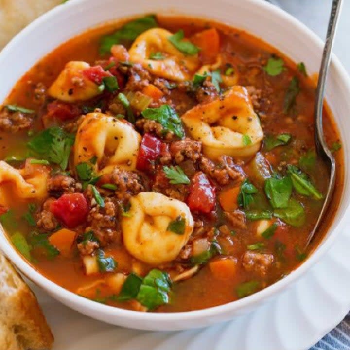 tortellini soup in a bowl
