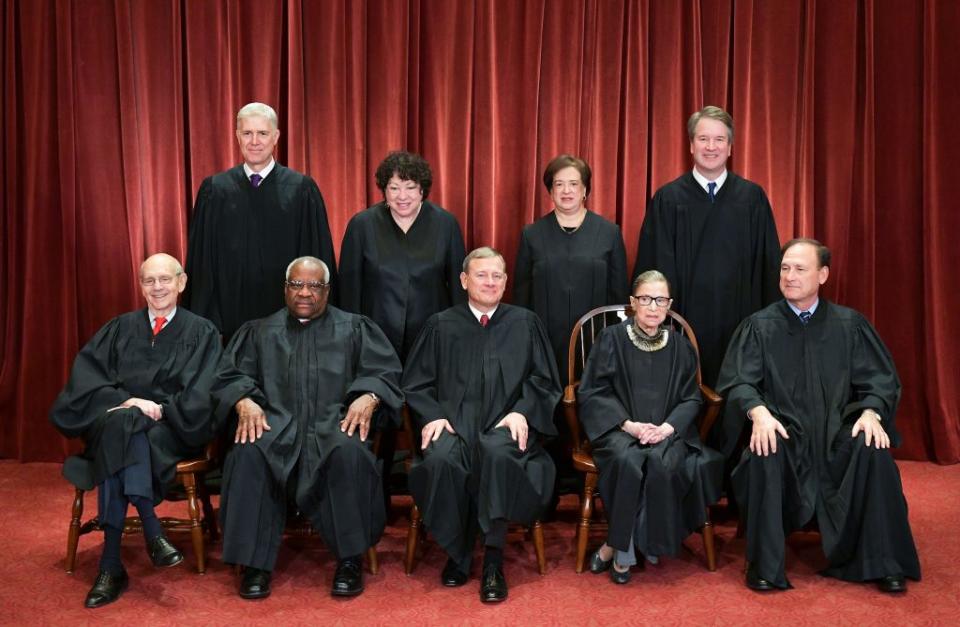 Justices of the US Supreme Court pose for their official photo at the Supreme Court in Washington, DC on November 30, 2018. (Photo by MANDEL NGAN/AFP via Getty Images)