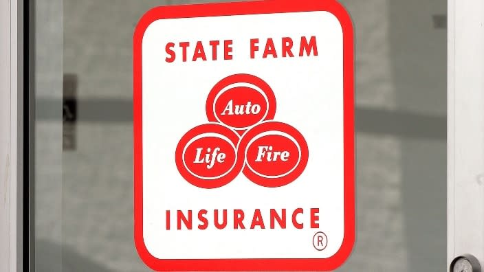 State Farm, whose signage is seen on a door of an auto claim center in Palatine, Illinois, is the subject of a class-action lawsuit following accusations the company neglected and discriminated against its Black clients in six Midwestern states. (Photo: Tim Boyle/Getty Images)
