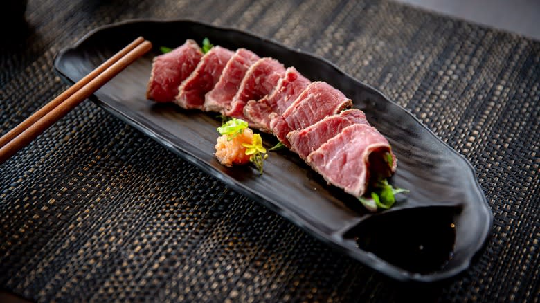 Slices of beef tataki