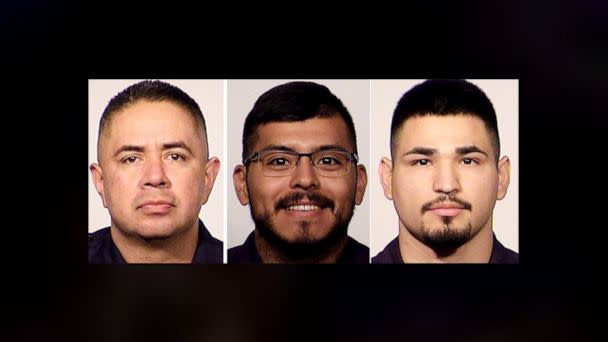 PHOTO: Three San Antonio police officers, Sgt. Alfred Flores and Officers Eleazar Alejandro and Nathaniel Villalobos, have been charged, June 23, 2023, with murder in the fatal shooting of a woman. (San Antonio Police Department via AP)