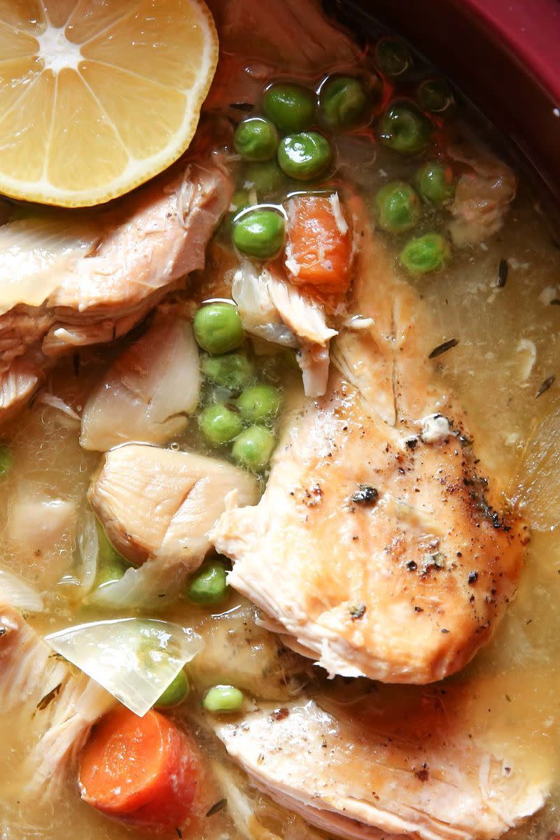 <p>Chicken tastes even better when you don't actually have to cook it.</p><p>Get the <a href="https://www.delish.com/uk/cooking/recipes/a29571333/slow-cooker-lemon-garlic-chicken-recipe/" rel="nofollow noopener" target="_blank" data-ylk="slk:Slow Cooker Lemon-Garlic Chicken;elm:context_link;itc:0;sec:content-canvas" class="link ">Slow Cooker Lemon-Garlic Chicken</a> recipe.</p>