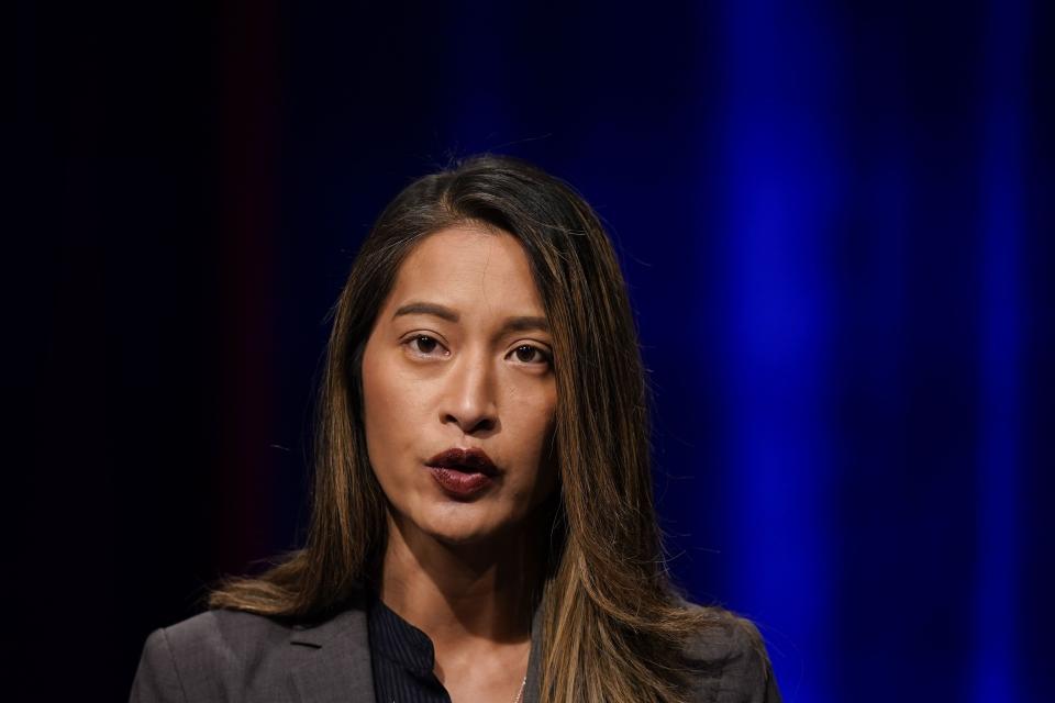 Georgia State Rep. Bee Nguyen participates in Georgia's secretary of state democratic primary election runoff debates on Monday, June 6, 2022, in Atlanta. (AP Photo/Brynn Anderson)