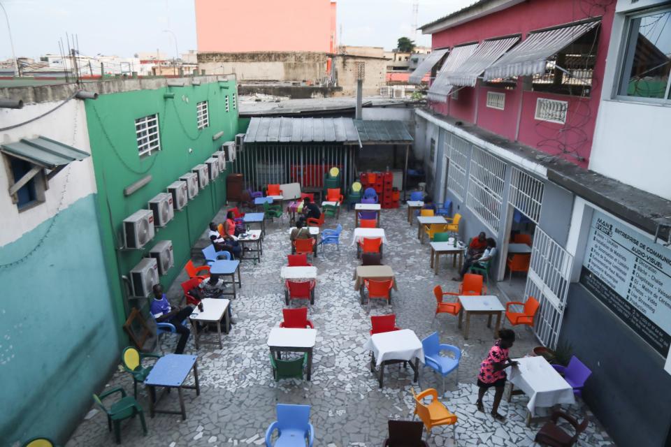 The almost empty outside part of restaurant Riviera 2 is pictured, despite the easing of restrictive measures against the spread of the coronavirus disease (COVID-19) in Abidjan, Ivory Coast May 20, 2020