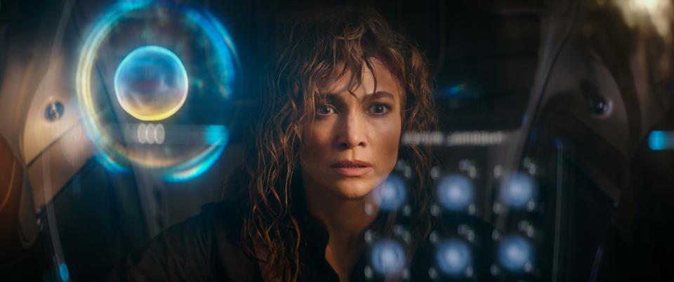 Jennifer Lopez plays a brilliant but misanthropic data analyst on a mission to capture a renegade AI in the sci-fi action film "Atlas."
