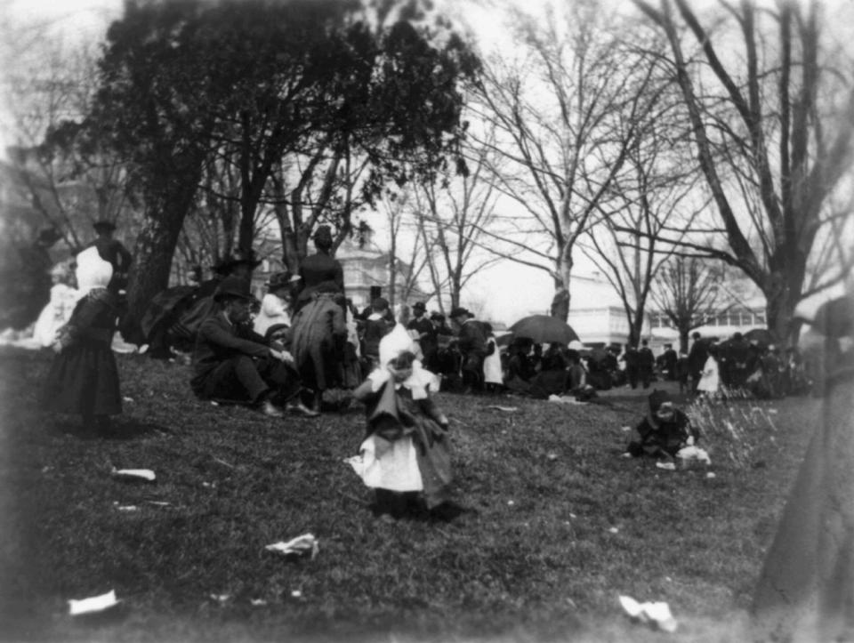 <p>Children and adults on the White House grounds for the Easter Egg Roll in Washington, 1889. </p>