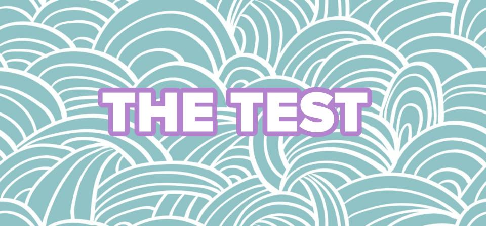 Text: "THE TEST" over a decorative background