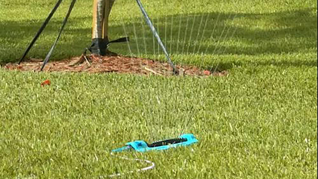  Aqua Joe sprinkler in use on lawn 