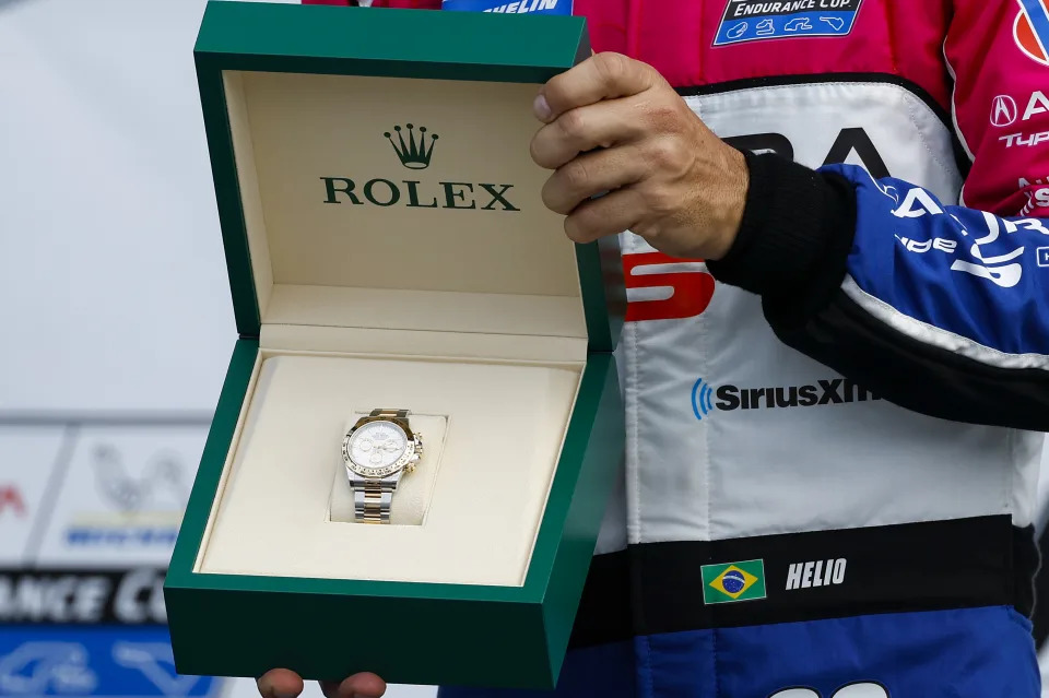 DAYTONA, FL - JANUARY 29: An up close view of the Rolex watch awarded to Helio Castroneves after the IMSA Rolex 24 at Daytona on January 29, 2023 at Daytona International Speedway in Daytona Beach, Fl. (Photo by David Rosenblum/Icon Sportswire via Getty Images)