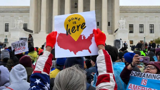 PHOTO: Demonstrators gather in front of the United States Supreme Court, where the Court is hearing arguments on Deferred Action for Childhood Arrivals in Washington, Nov. 12, 2019. (The Washington Post via Getty Images, FILE)