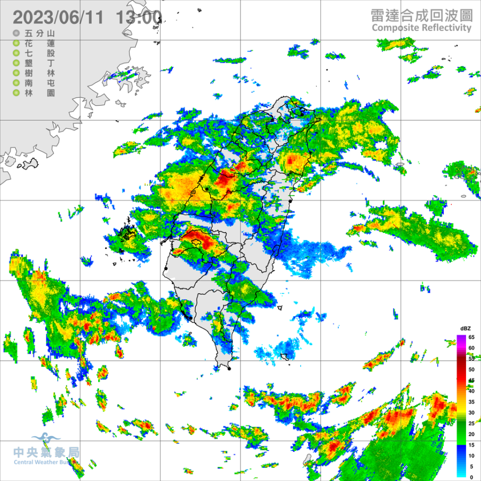 對流雲系發展旺盛，易有短延時強降雨。(翻攝自氣象局)