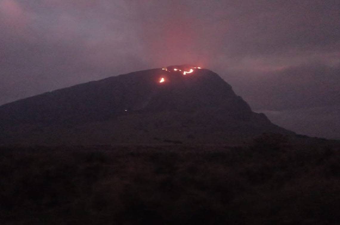 The fire burning at night on Easter Island.