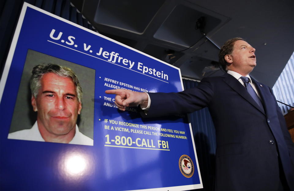 United States Attorney for the Southern District of New York Geoffrey Berman speaks during a news conference about the arrest of American financier Jeffrey Epstein in New York in July 2019. 