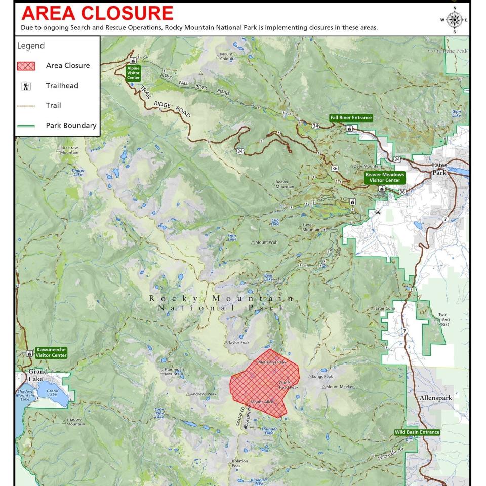 This red indicates where a focused search in Rocky Mountain National Park occurred for missing Fort Collins trail runner Chad Pallansch.