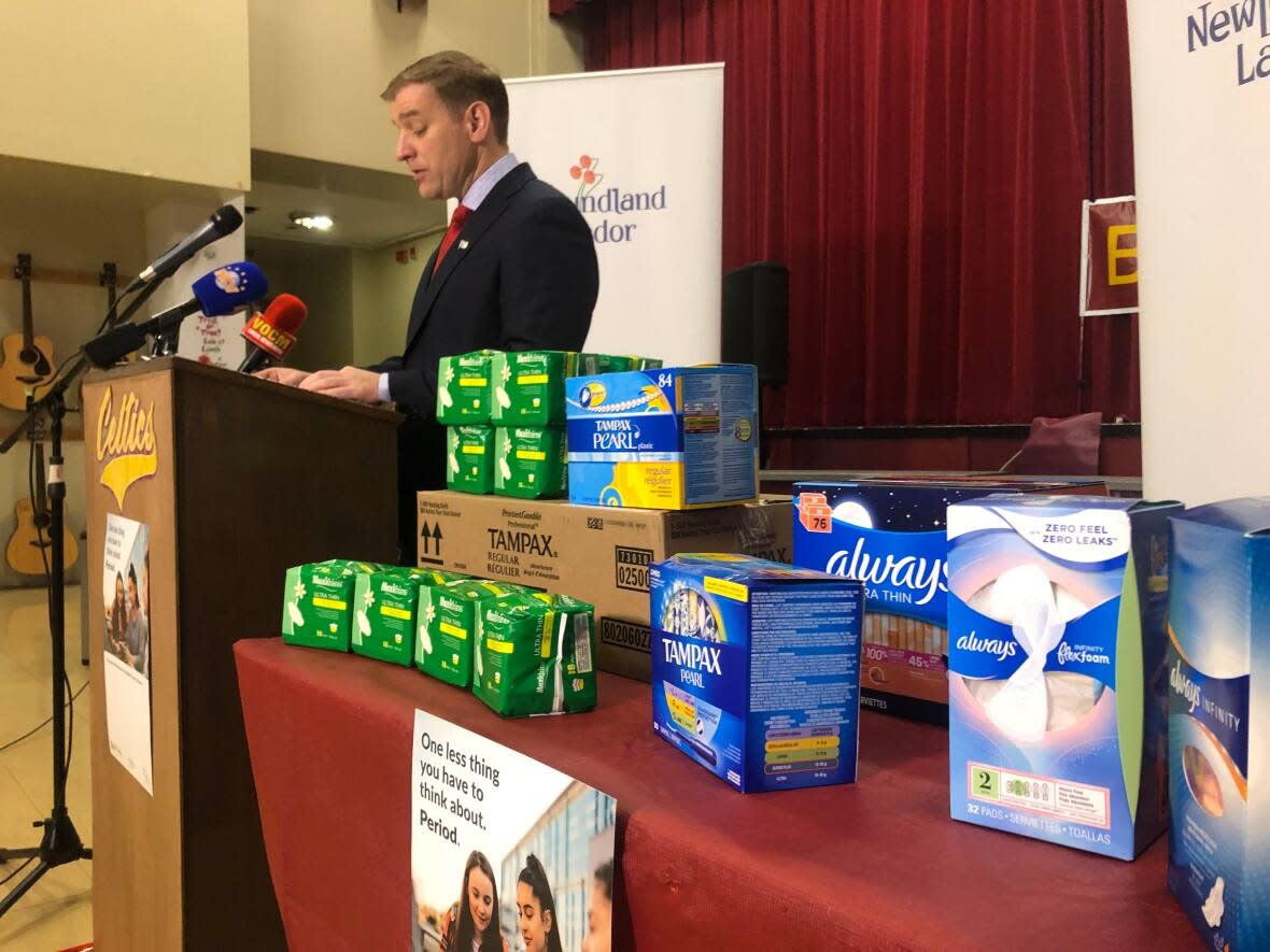 Premier Andrew Furey announced Monday that Newfoundland and Labrador schools will have free menstrual products in at least one washroom by January. (Jeremy Eaton/CBC - image credit)