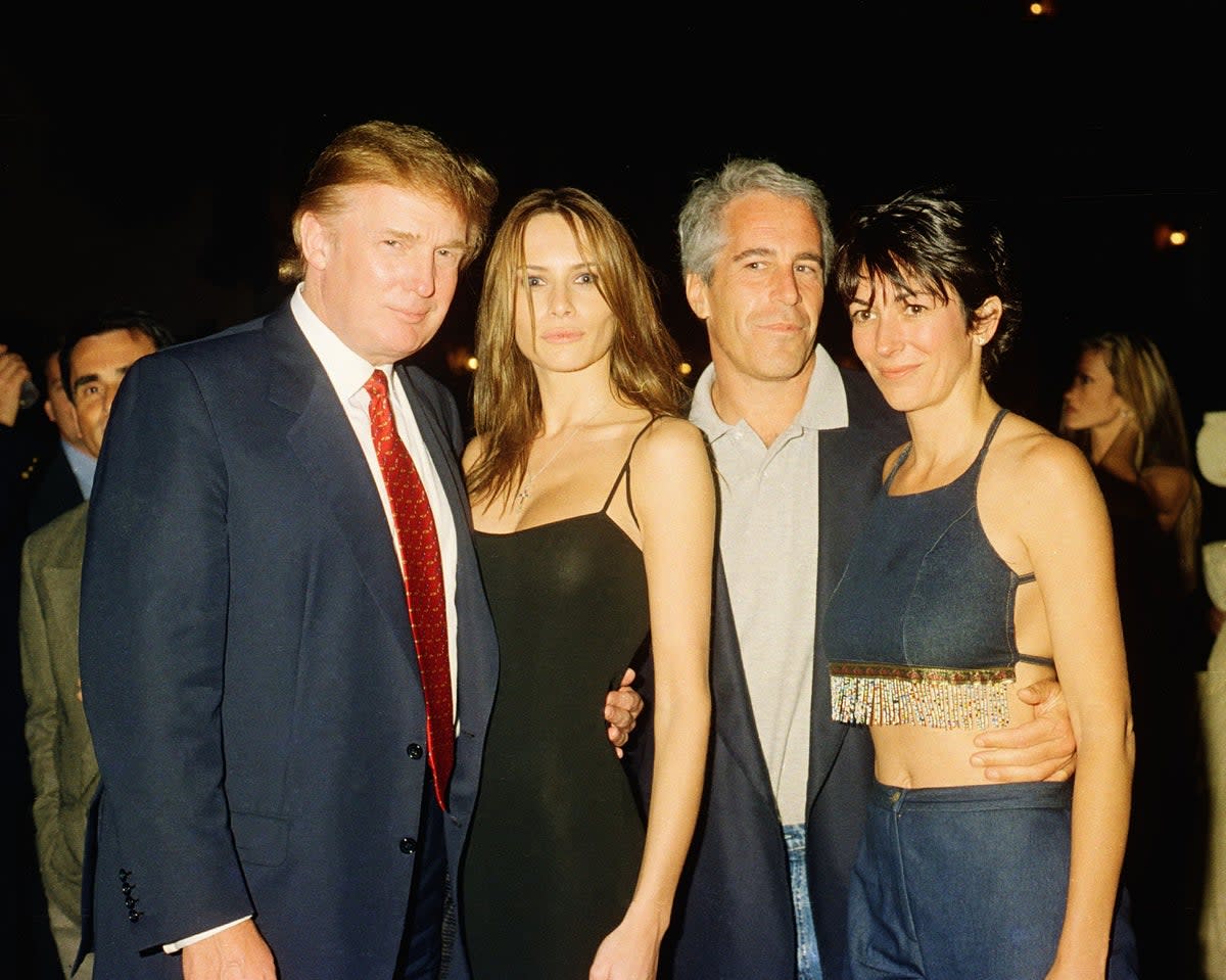 This picture from 2000 shows from left: Donald Trump, Melania Knauss (later Trump's wife), Jeffrey Epstein and Ghislaine Maxwell (Getty Images)