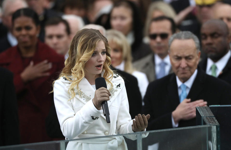 Jackie Evancho sings the U.S. National Anthem during inauguration ceremonies swearing in Donald Trump as the 45th president of the United States on the West front of the U.S. Capitol in Washington
