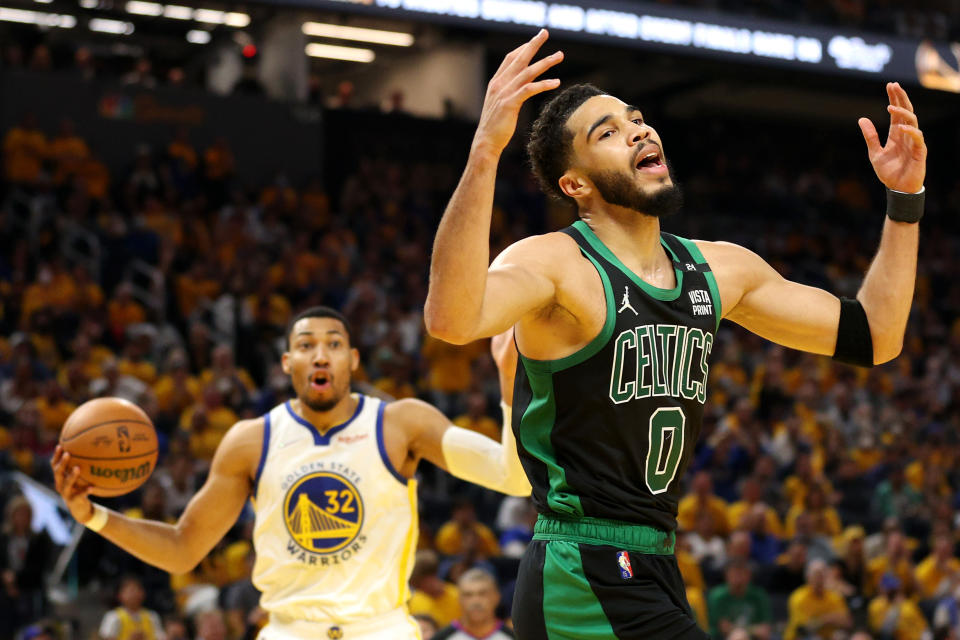 It has been a frustrating NBA Finals for Boston Celtics star Jayson Tatum. (Ezra Shaw/Getty Images)