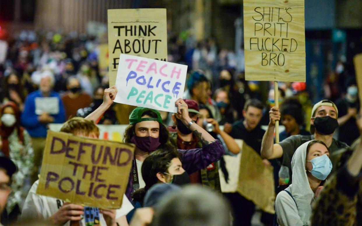 Protests against the policing bill in Bristol on Tuesday night - GETTY IMAGES