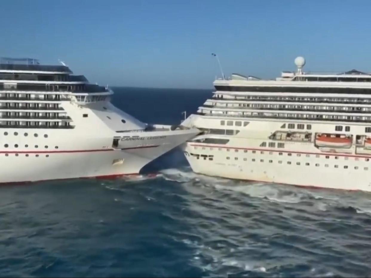 Two cruise ships - the Carnival Legend and Carnival Glory - collide: Screengrab