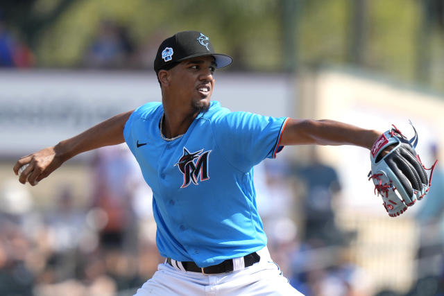 Miami Marlins pitcher Jose Fernandez holds his National League All