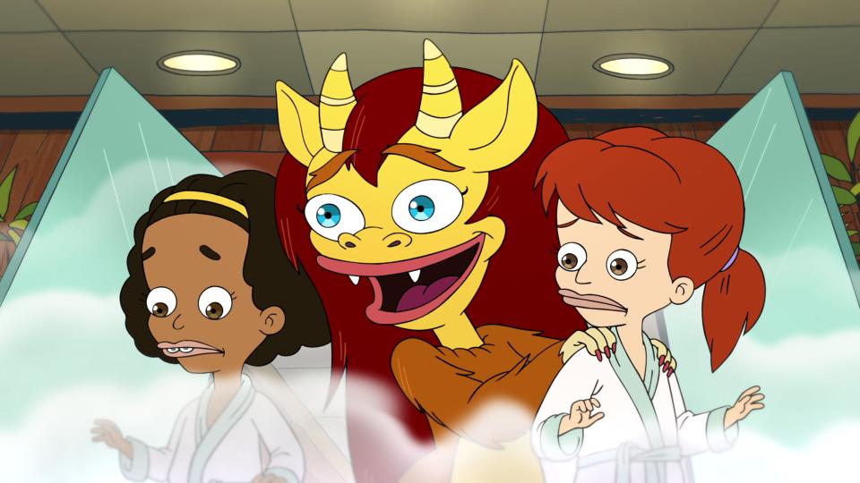 The characters Jessi and Missy with Connie the Hormone Monstress in "Big Mouth" (Photo: netflix)