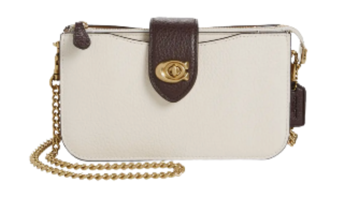 White and brown crossbody purse