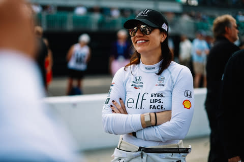 Katherine Legge will appear in the Indianapolis 500 with branding from e.l.f. Cosmetics, the first beauty brand to serve as a primary sponsor of a driver. (Photo: Chris Owens/Penske Entertainment)