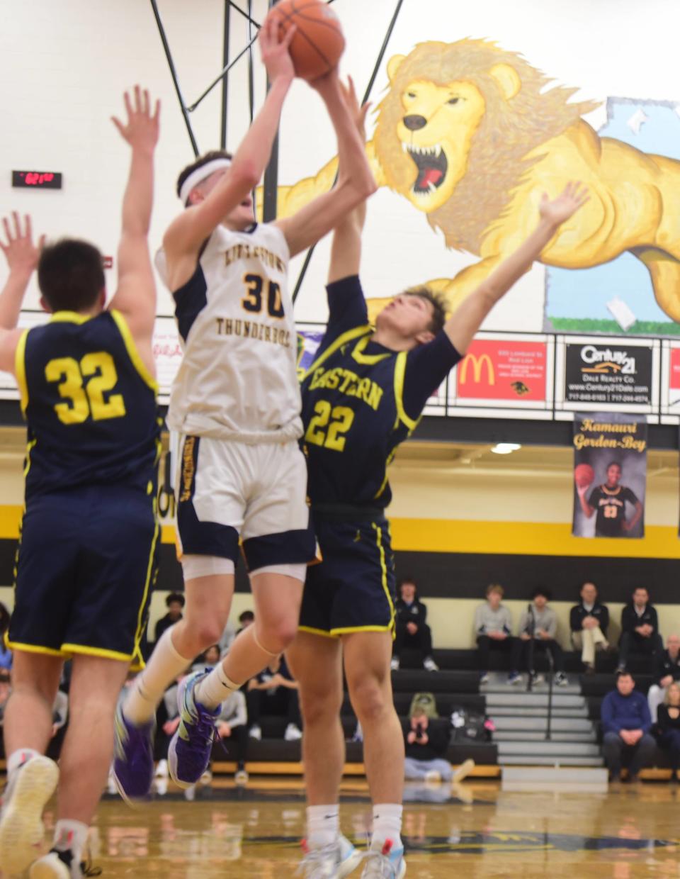 Littlestown's Christopher Meakin goes up for a shot against Eastern York Friday. Eastern York beat Littlestown, 57-49, in the YAIAA boys' basketball quarterfinals at Red Lion High School, Friday, Feb. 11, 2023.