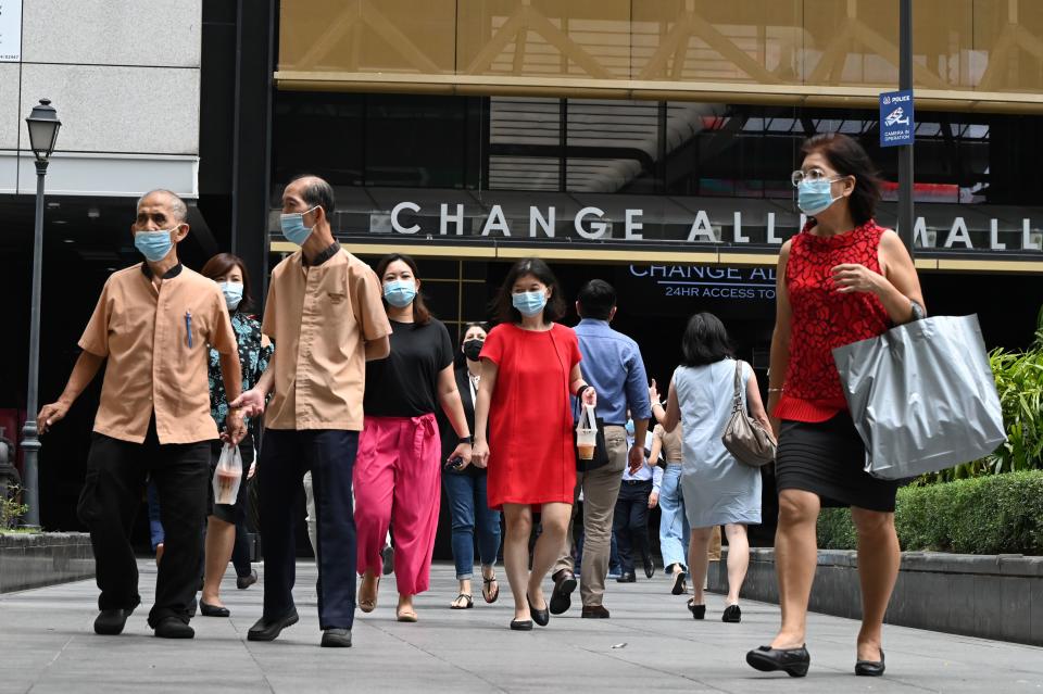 Raffles Place in February 2021. (Photo by Roslan RAHMAN / AFP) (Photo by ROSLAN RAHMAN/AFP via Getty Images)